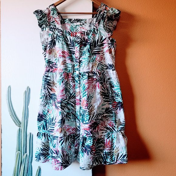 Button Front Tropical Floral Dress Size XL - Picture 1 of 16